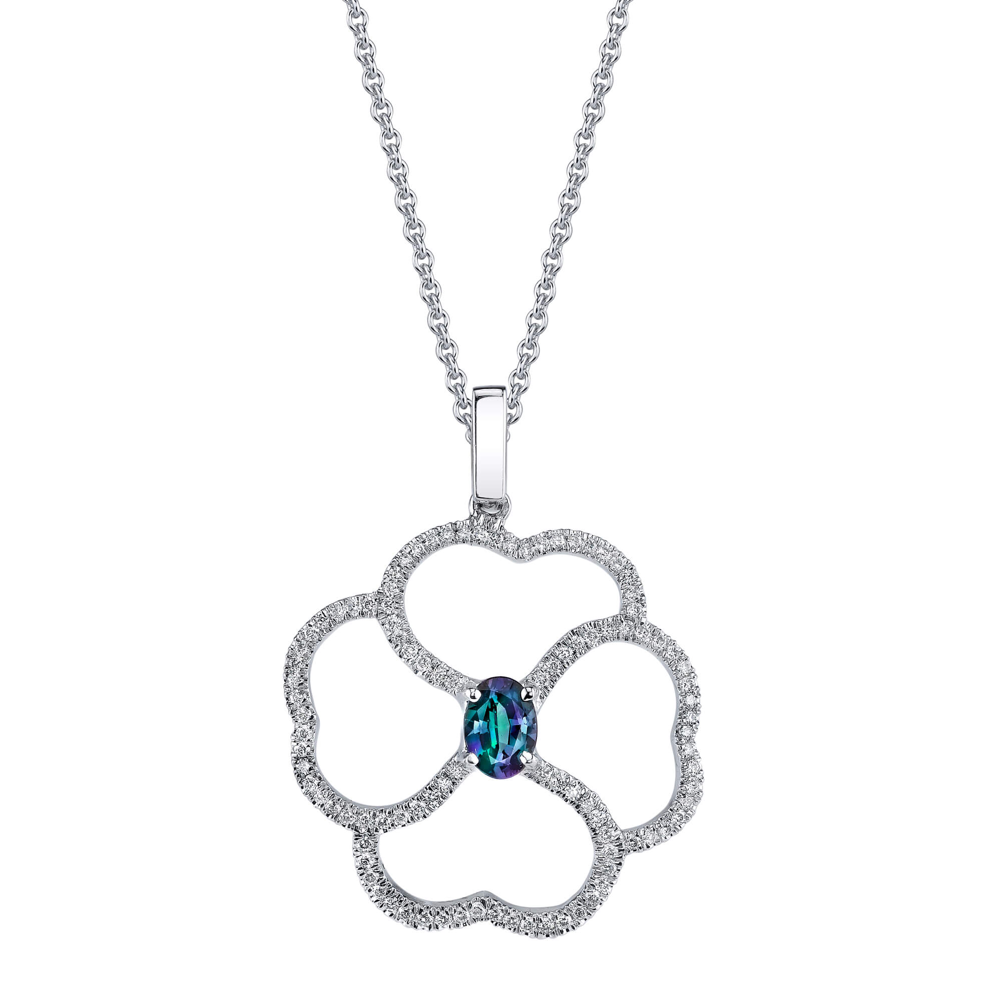 Fortune's Petals - 14K White Gold Alexandrite Pendant