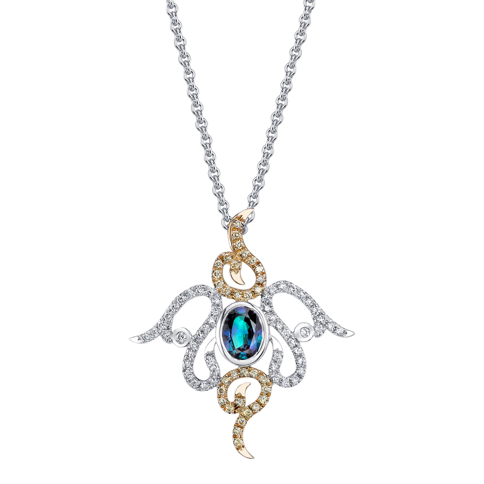 Tsar's Charm - 14K White Yellow Gold Alexandrite Pendant