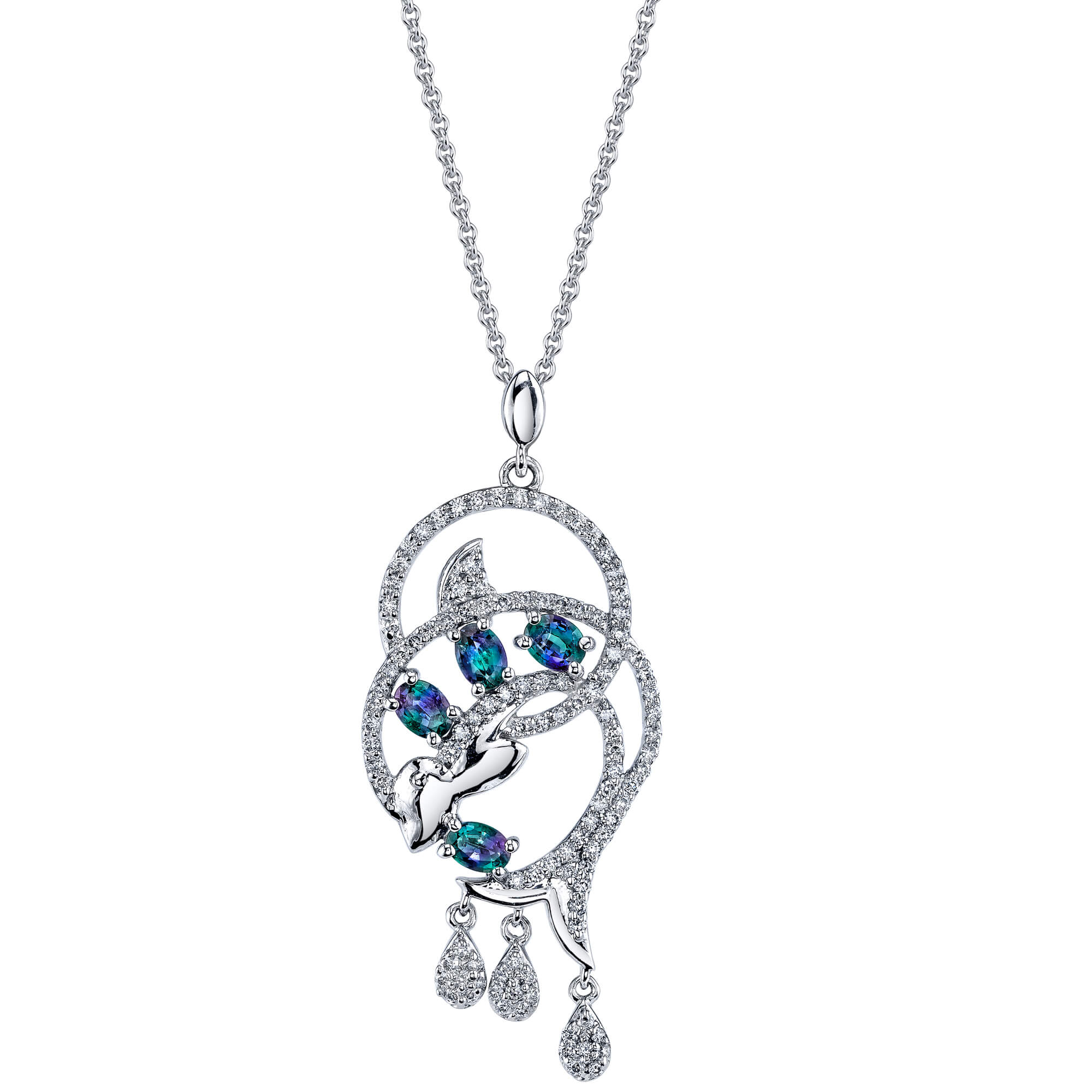 Playful Dolphin - 14K White Gold Alexandrite Pendant