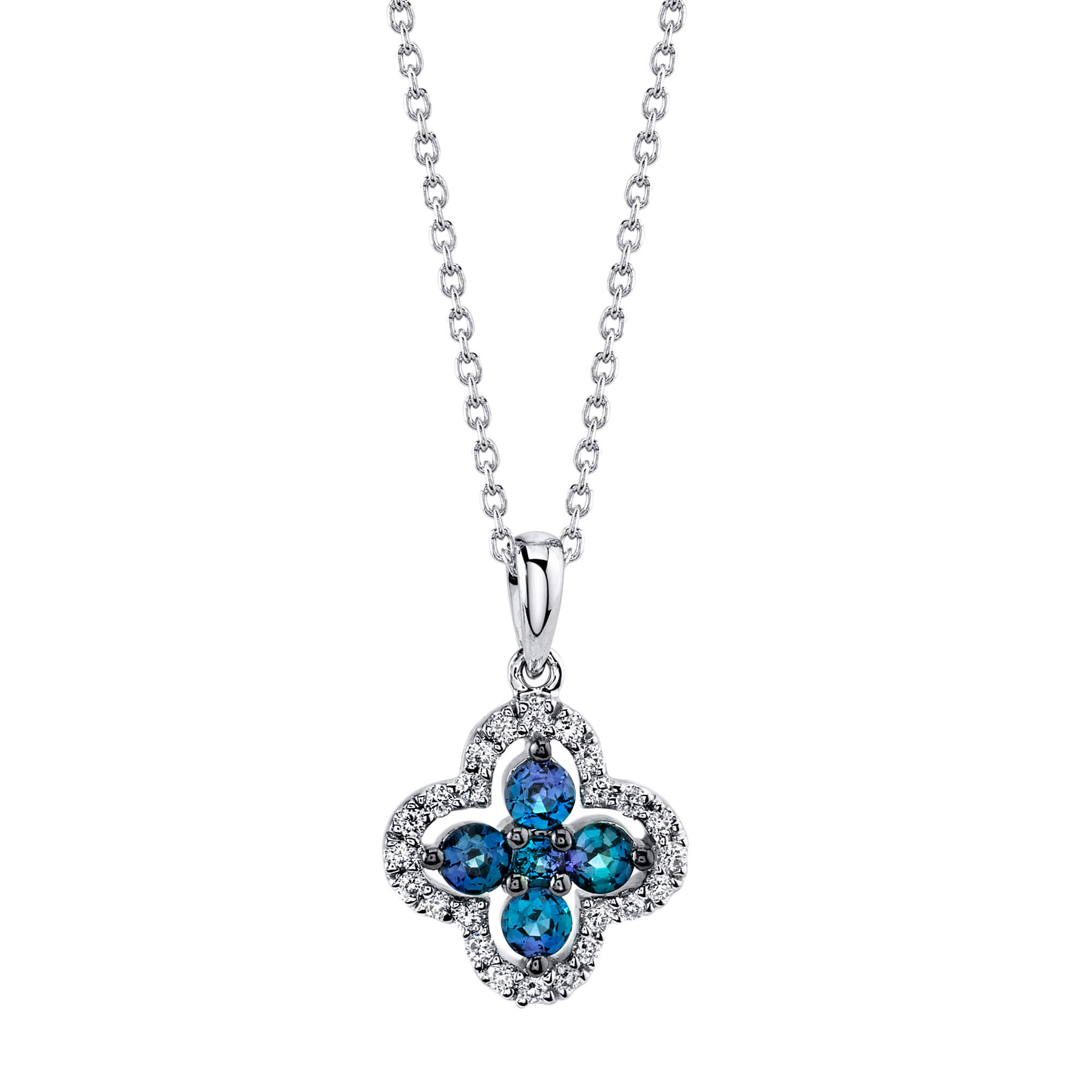 Four Leaf Clover - 18K White Gold Alexandrite Pendant