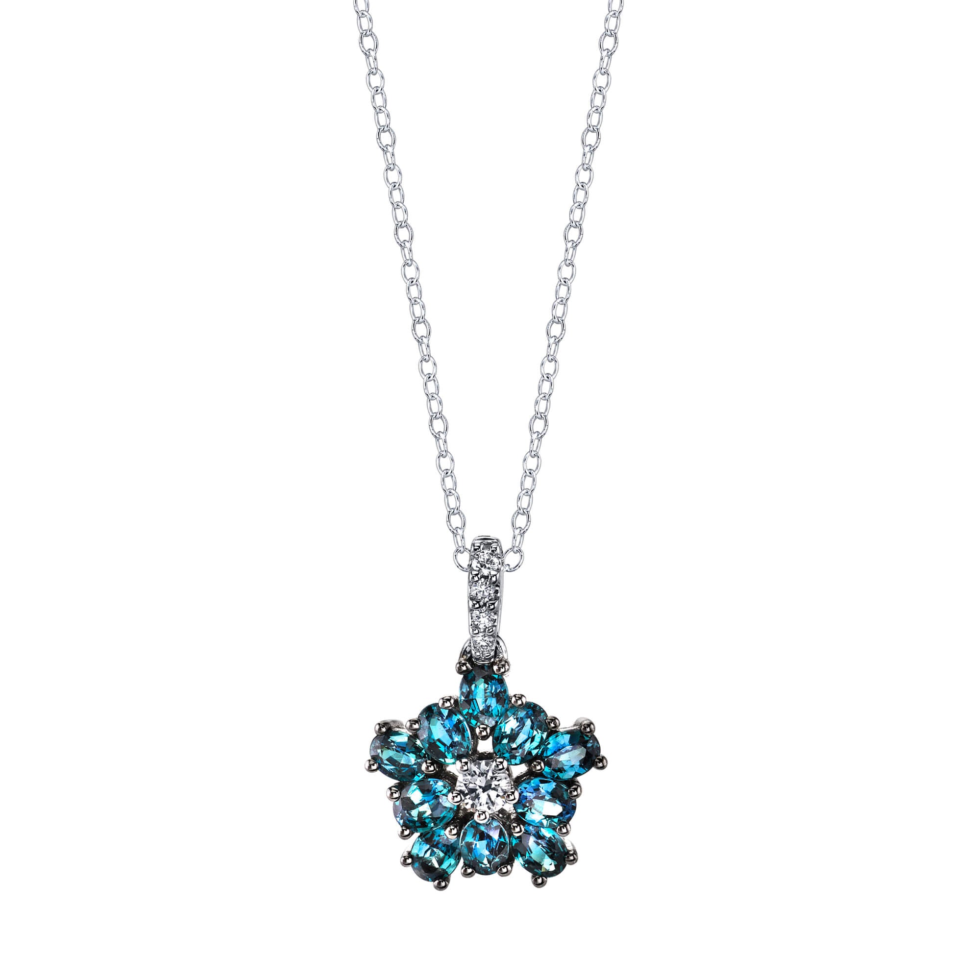 Natural Alexandrite Pendant Necklace in 18K White Gold