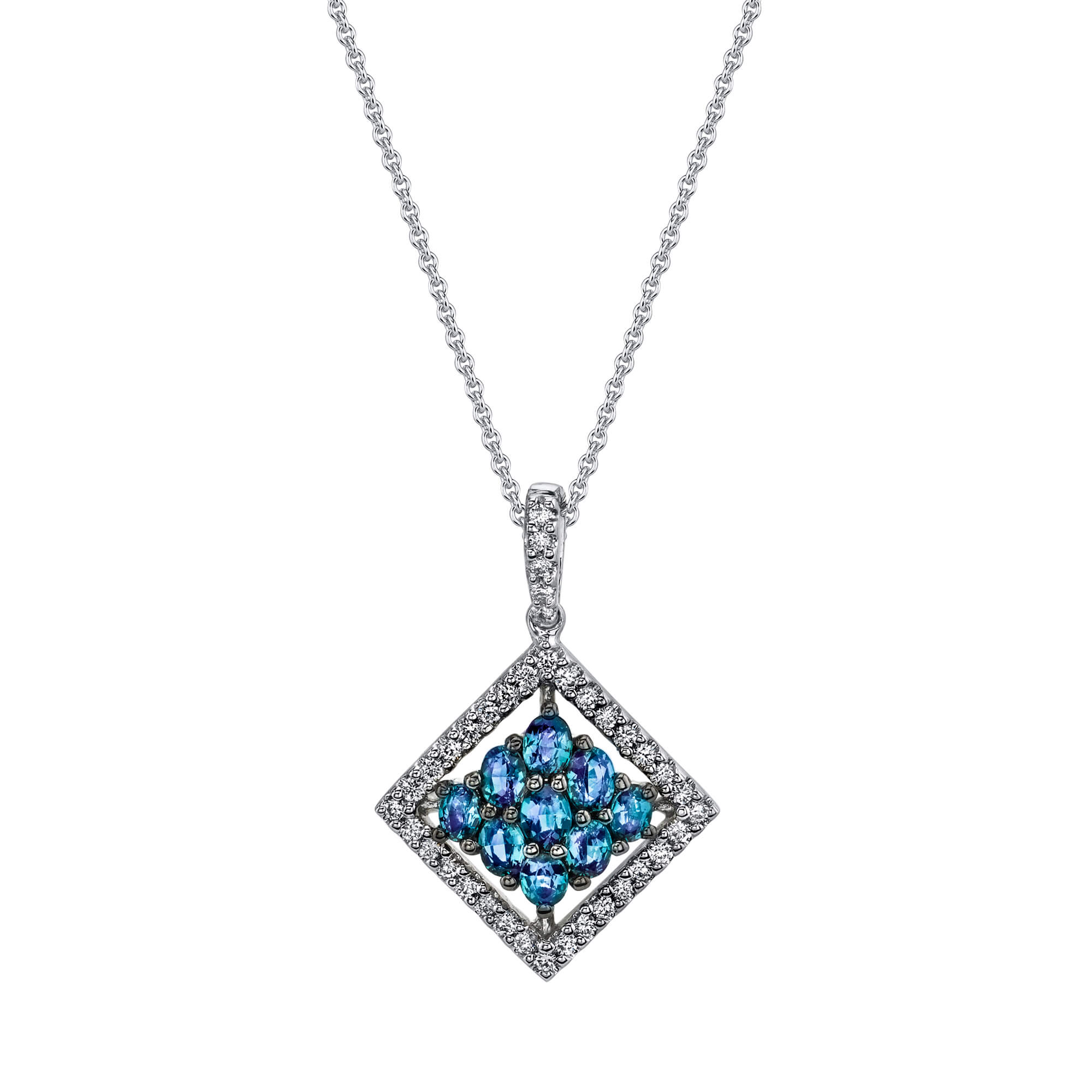 Dangling Diamond - 18K White Gold Alexandrite Pendant