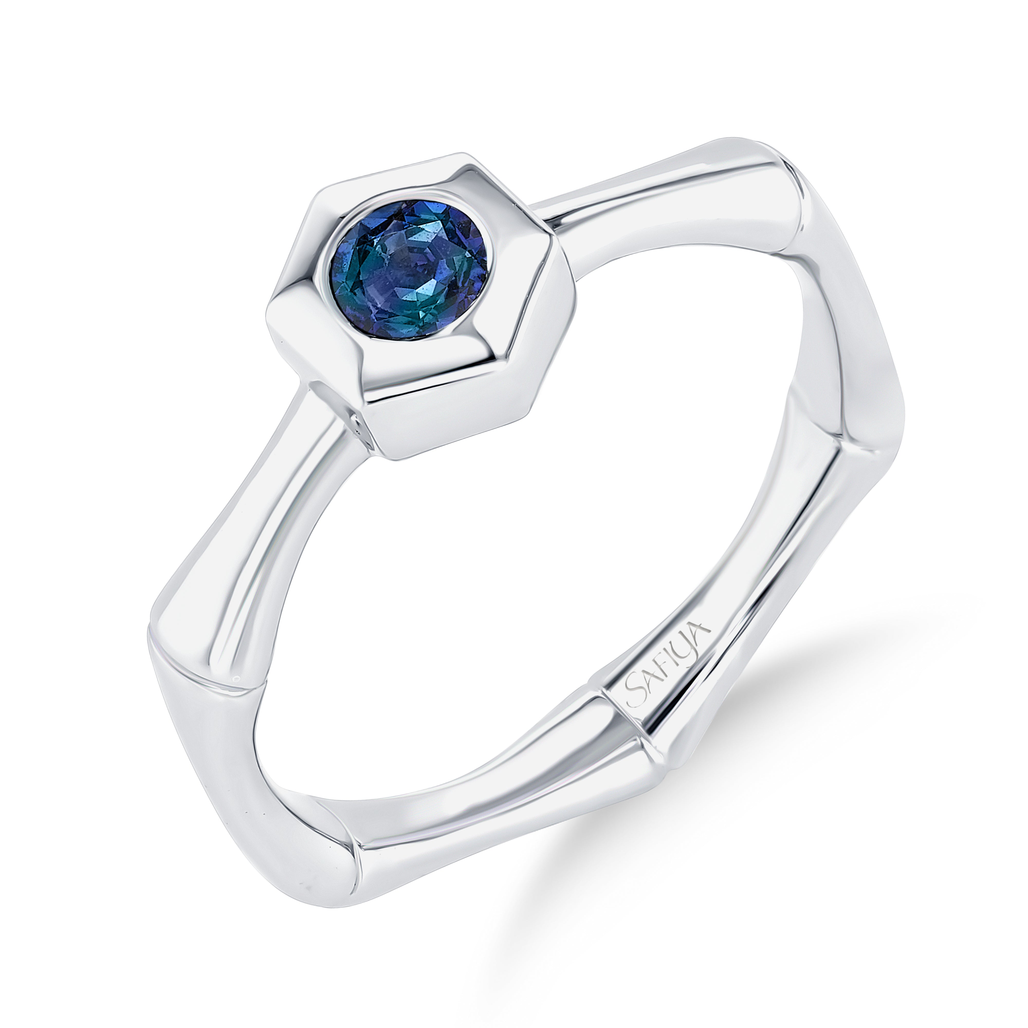 Bamboo Links - 18K White Gold Alexandrite Ring