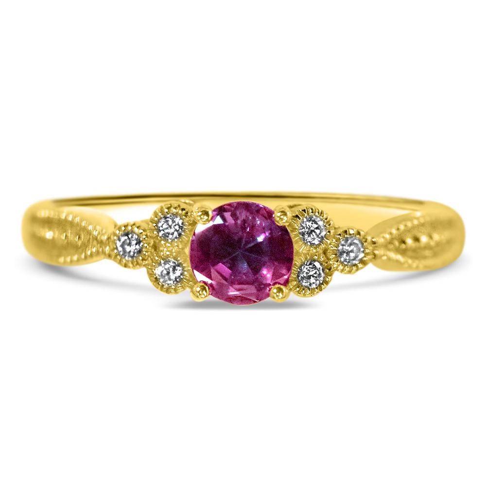 14K Yellow Gold Fashion Ring with Synthetic Alexandrite Center Stone